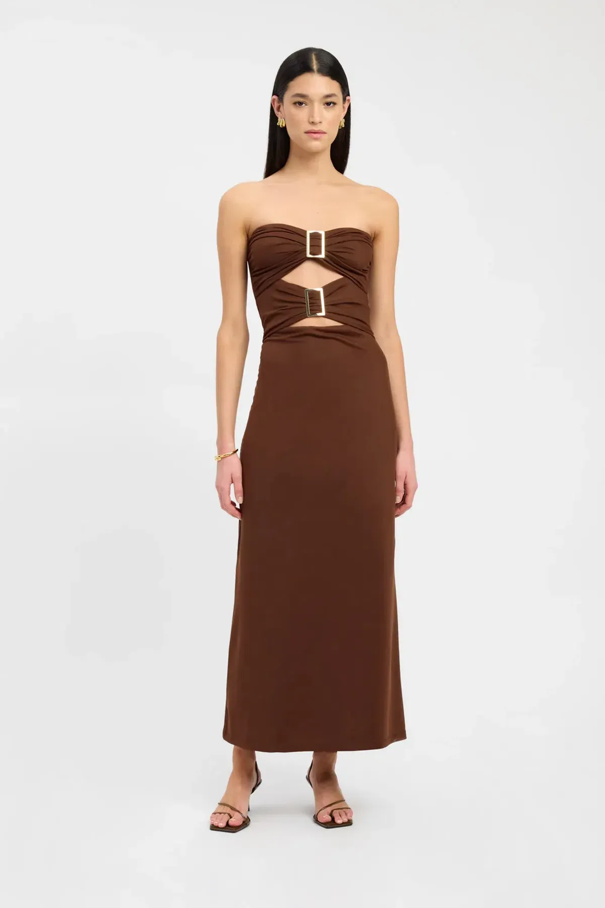Kookai Bolt Buckle Maxi Dress Brown Size 6 - Image 1