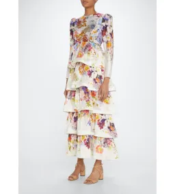 Zimmermann	Prima Tiered Floral Midi Dress Multi Size 2 / AU 12  for rent on The Volte - image 1