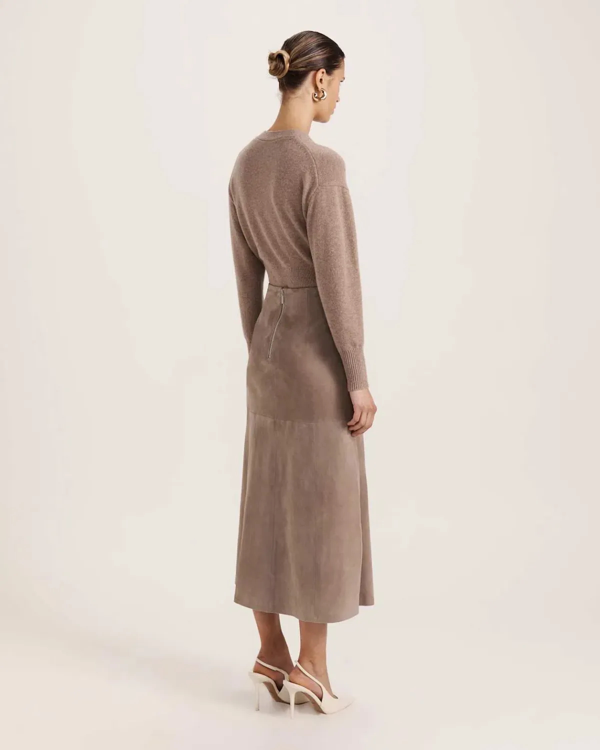 Saba Nadia Suede Leather Midi Skirt Mink Size AU 6 - Image 2