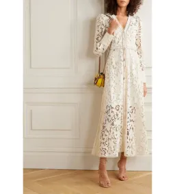 Zimmermann Freja Belted Broderie Anglaise Cotton Maxi Dress Ivory Size 0 / AU 8  for rent on The Volte - image 1