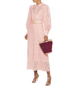 Zimmermann Freja Broderie Anglaise-linen Shirt Dress In Pink Size 2 /AU 12 for rent on The Volte - image 1