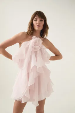 Aje Pandorea Layered Mini Dress Pastel Pink Size AU 10 for rent on The Volte - image 2