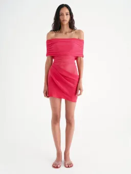 Benni Nico Off Shoulder Mini Dress Watermelon Size 10 for rent on The Volte - image 1
