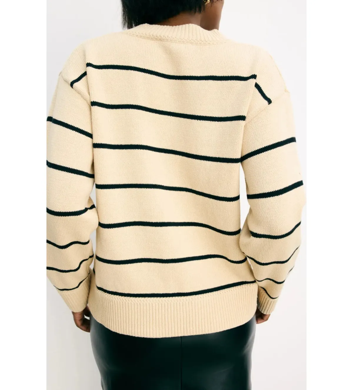 Reformation Sienna Oversized Cotton V Neck Sweater Birch with Black Stripe Size XS / AU 6 - Image 4