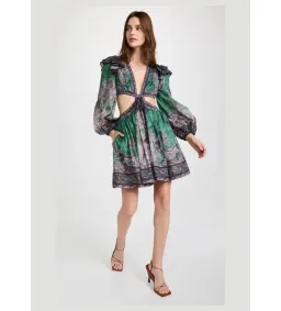 Zimmermann Anneke Ruffle Mini Dress Teal Paisley Size 0P/AU 6P for rent on The Volte - image 1