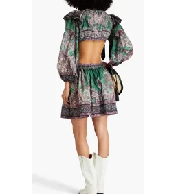 Zimmermann Anneke Ruffle Mini Dress Teal Paisley Size 0P/AU 6P for rent on The Volte - image 4