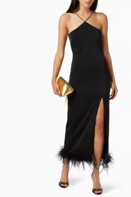 De La Vali Dress With Feathers Midi Dress in Black Size 8 for rent on The Volte - image 1