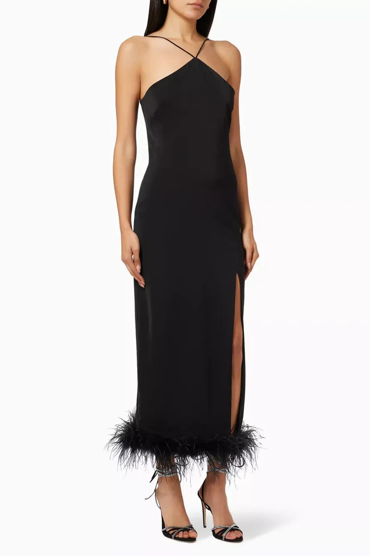 De La Vali Dress With Feathers Midi Dress in Black Size 8 - Image 2