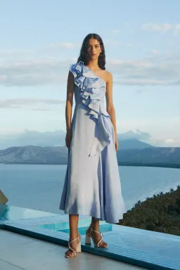 Aje Adelia Ruffle Midi Dress Light Sky Blue Size AU 16 for rent on The Volte - image 3
