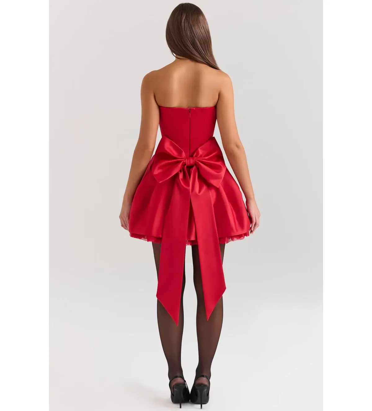 House Of CB Salome Satin Detachable Bow Mini Dress Holly Red Size L/AU 12 - Image 5