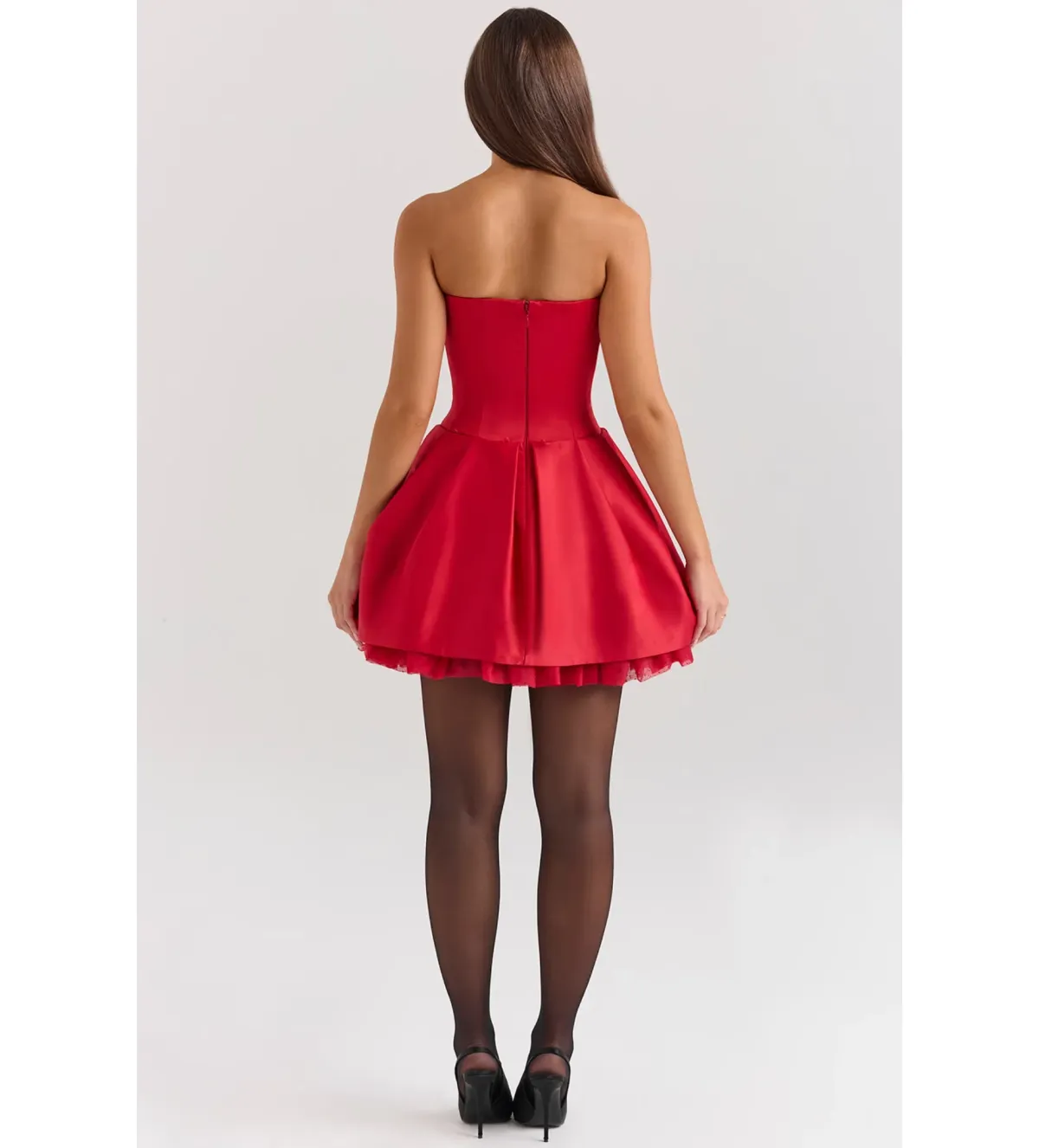 House Of CB Salome Satin Detachable Bow Mini Dress Holly Red Size L/AU 12 - Image 6