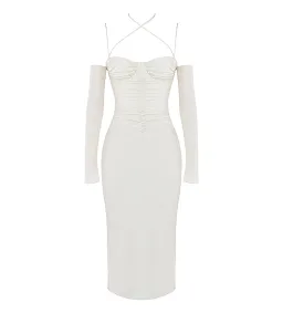 House Of CB Nanoushka Satin Midi Dress Ivory Size L/AU 12 for rent on The Volte - image 5