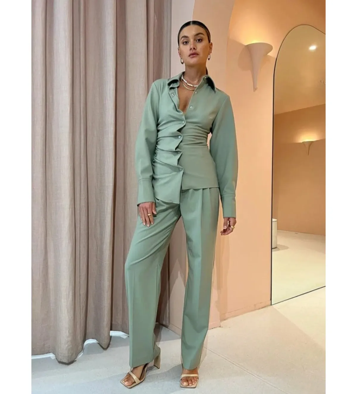 Sir the Label Adrien Tuck Shirt and Pants Set Sage Size 0/AU 6 - Image 1