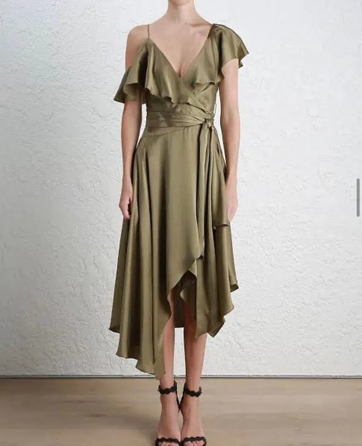 Zimmermann Asymmetrical Silk Wrap Midi Dress Green Size 6 - Image 1