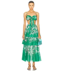 Zimmermann Everley Draped Bow Bralette and Tiered Midi Skirt Set in Green Watercolour Floral Size 8/XS for rent on The Volte - image 3