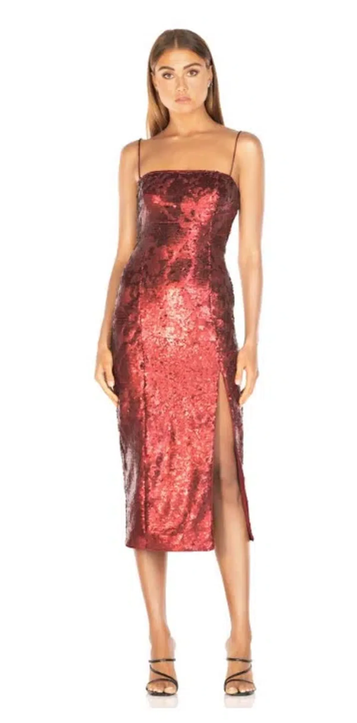 Misha Sequin Midi Dress Red Size 8 - Image 1