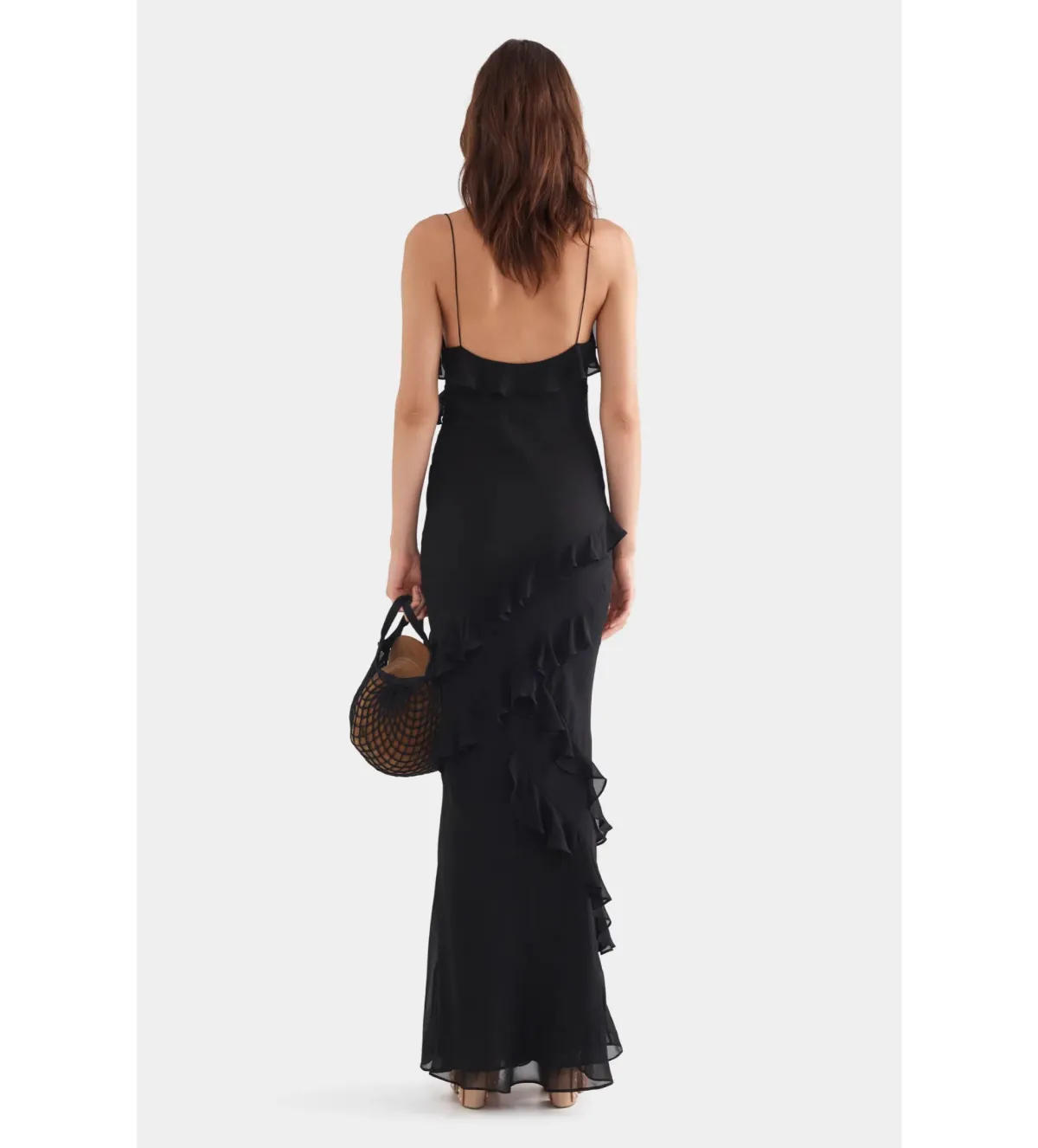 Venroy Silk Ruffle Slip Dress in Black Size AU 8 - Image 3