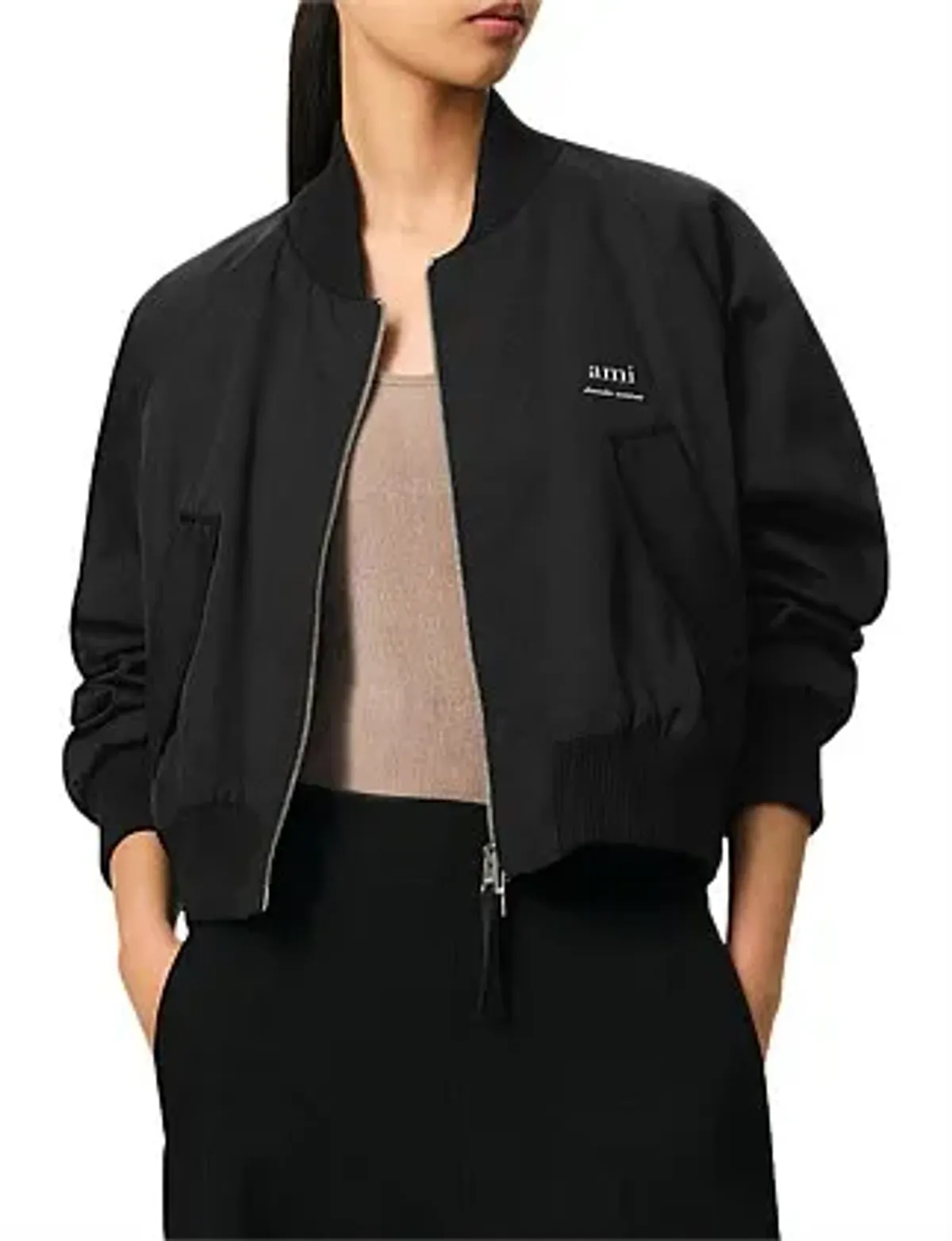 AMI Loose Twill Bomber Jacket AMI Logo Black Size 8 - Image 1