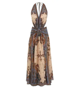 Zimmermann Ascension Plunge Halter Maxi Dress in Blue/Cream Indienne Floral Size 0 / AU 8 for rent on The Volte - image 4