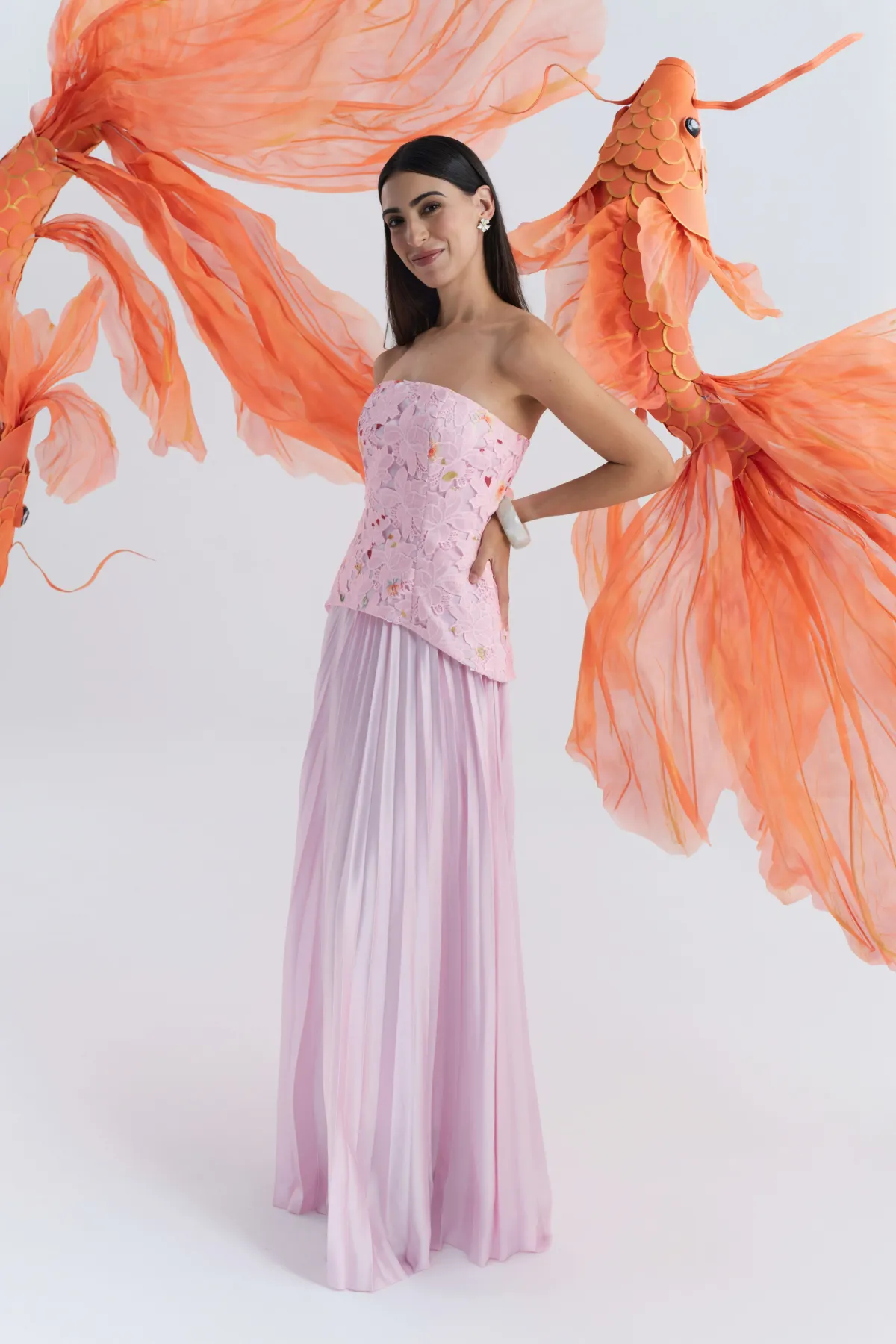 Justin Tong Cascade Pleated Gown Pink Size 12   - Image 4
