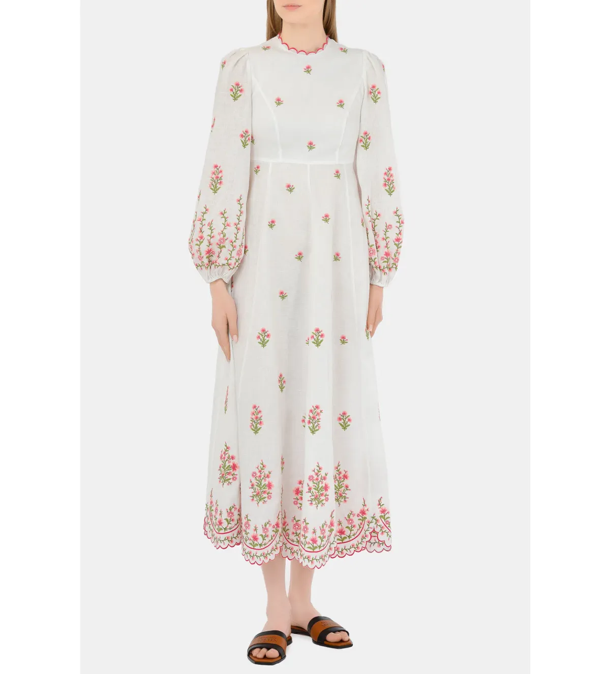 Zimmerman Poppy Floral Midi Dress in Pink Embroidery Size 1 / AU 10 - Image 1