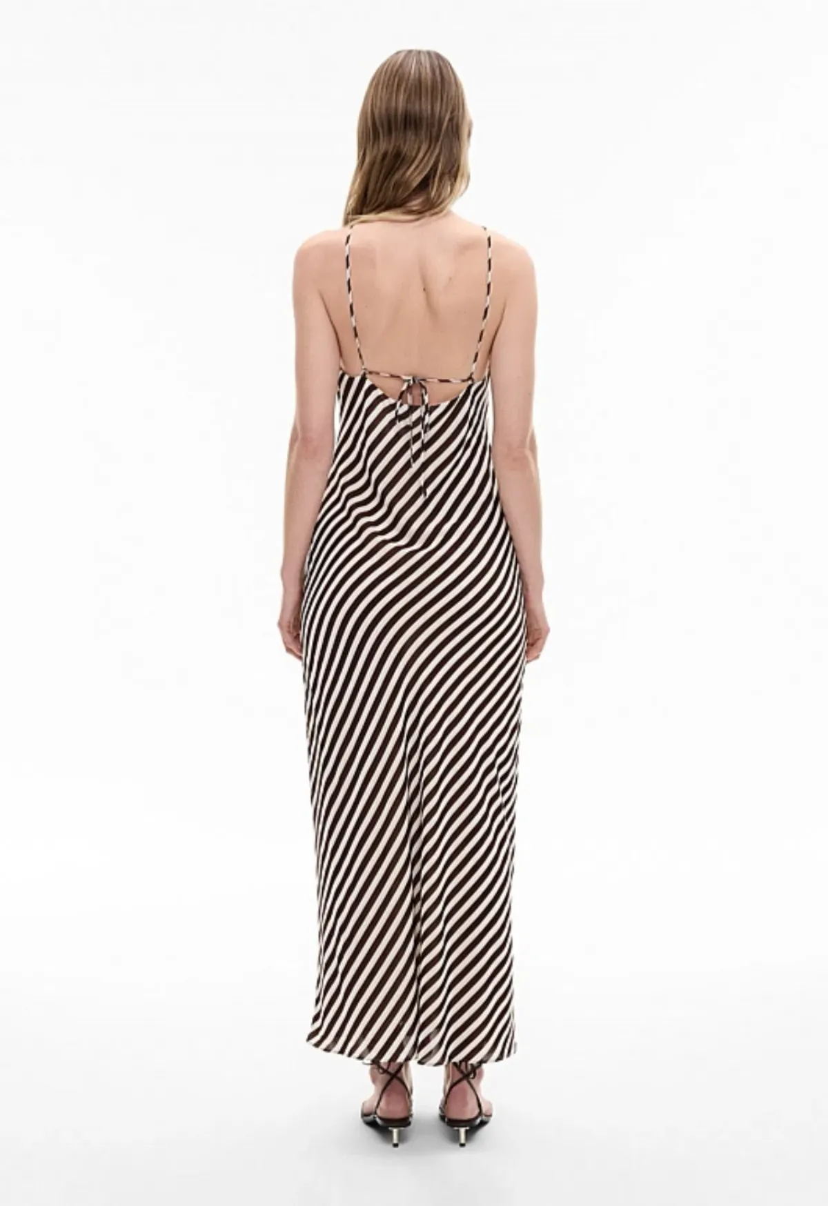 Witchery Brown and White Stripe Halter Dress Size 4 - Image 3