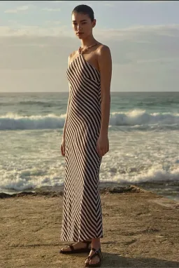 Witchery Brown and White Stripe Halter Dress Size 4 for rent on The Volte - image 2