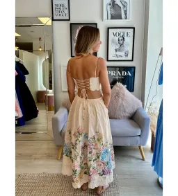 ZImmermann The Halliday Scallop Midi Dress in Cream Watercolour Floral Size 0/AU 8 for rent on The Volte - image 3