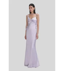 Self Portrait Flower Satin Maxi Dress Lilac Size 8 for rent on The Volte - image 2