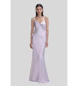 Self Portrait Flower Satin Maxi Dress Lilac Size 8 for rent on The Volte - image 1