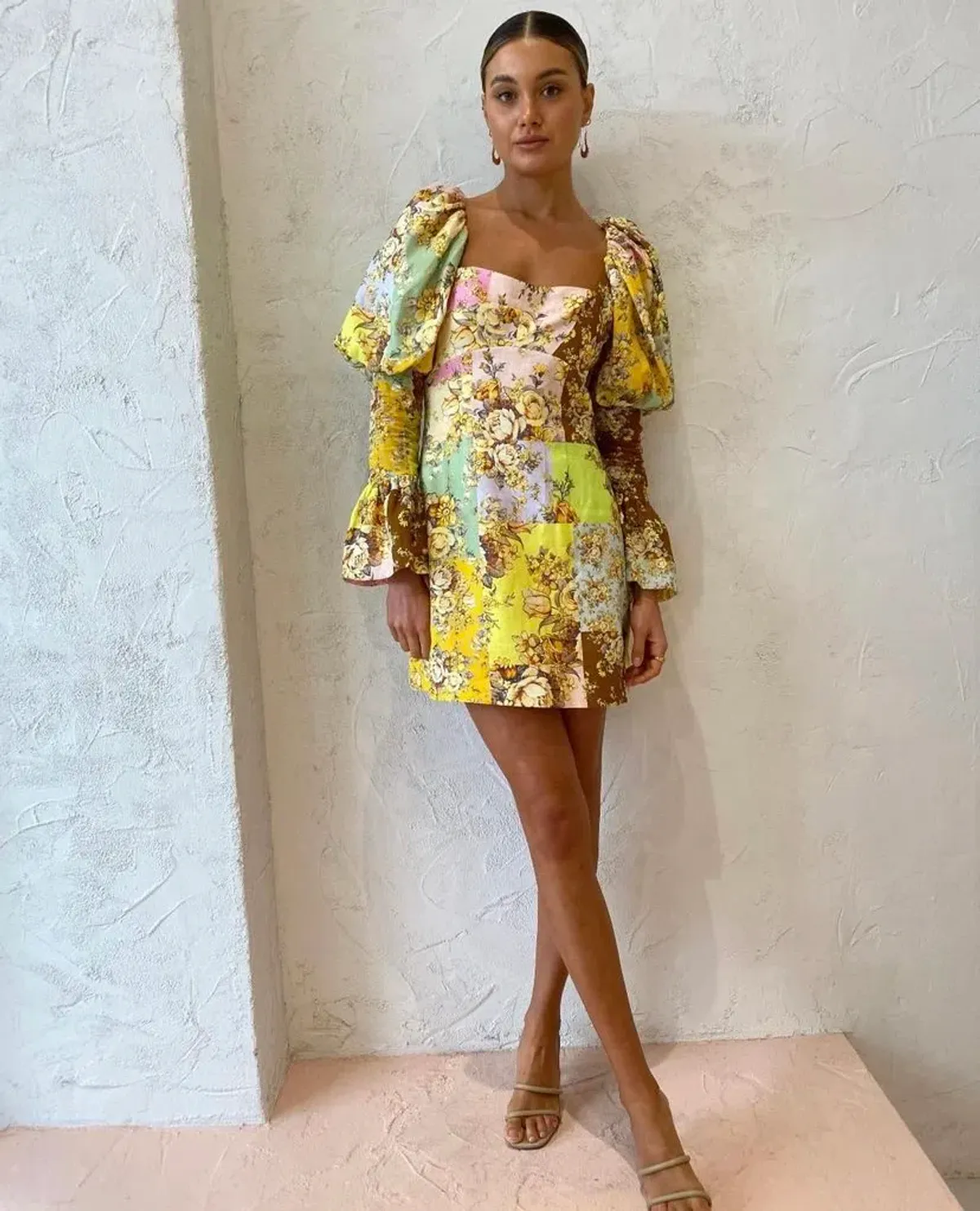 Alemais Matilde Puff Sleeve Mini Dress Multi Print Size 12 - Image 2