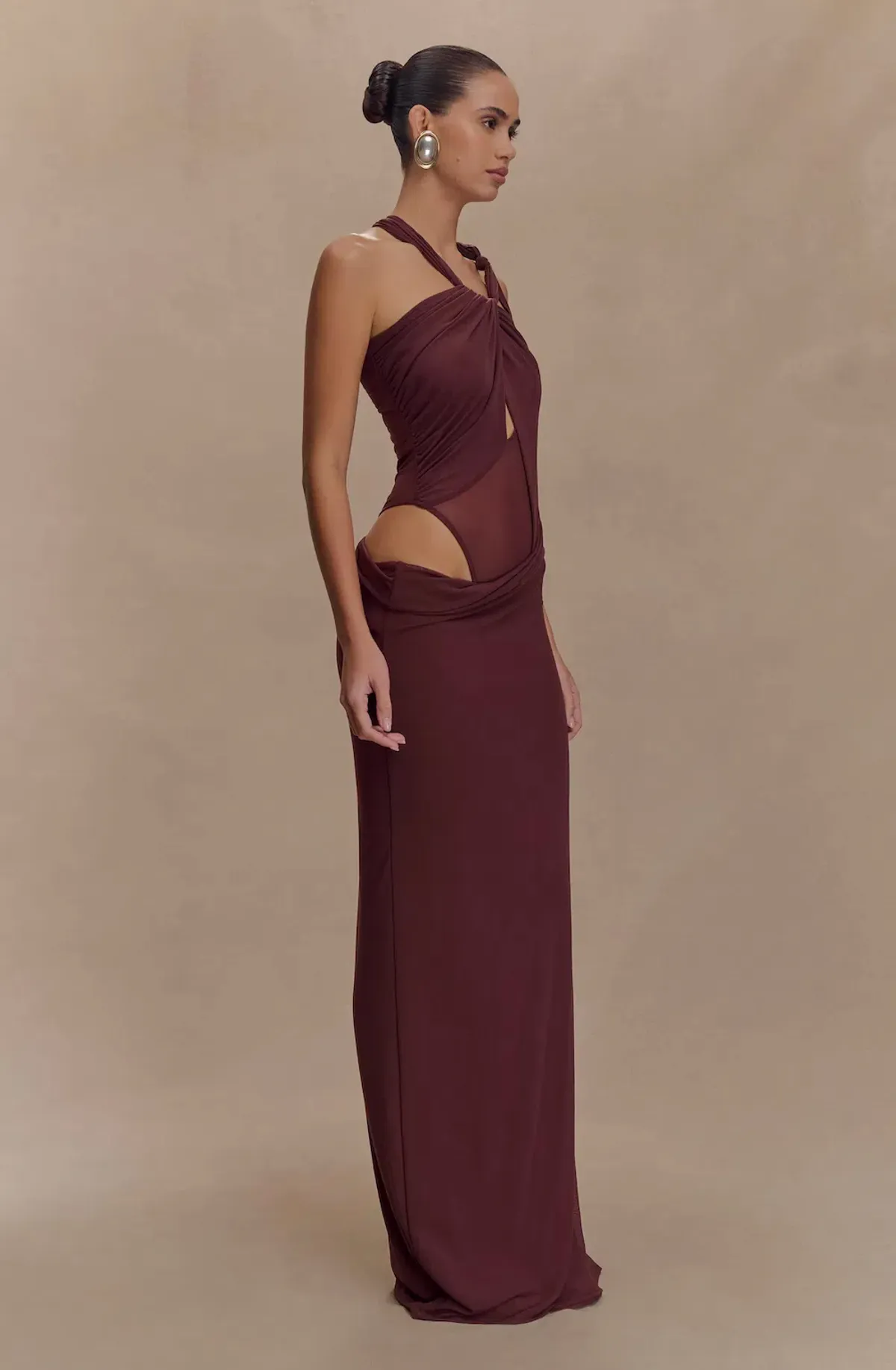 Meshki Edwina Knotted Mesh Maxi in Brown Size 8/S - Image 3