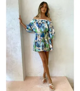 Alemais Farrah Ruffle Mini Dress Blue Floral Size  AU 10 for rent on The Volte - image 1