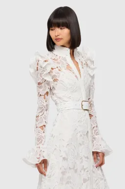 Leo Lin Leo Lin Aliyah Lace Butterfly Sleeve Midi Dress Snow Size AU 12 for rent on The Volte - image 4