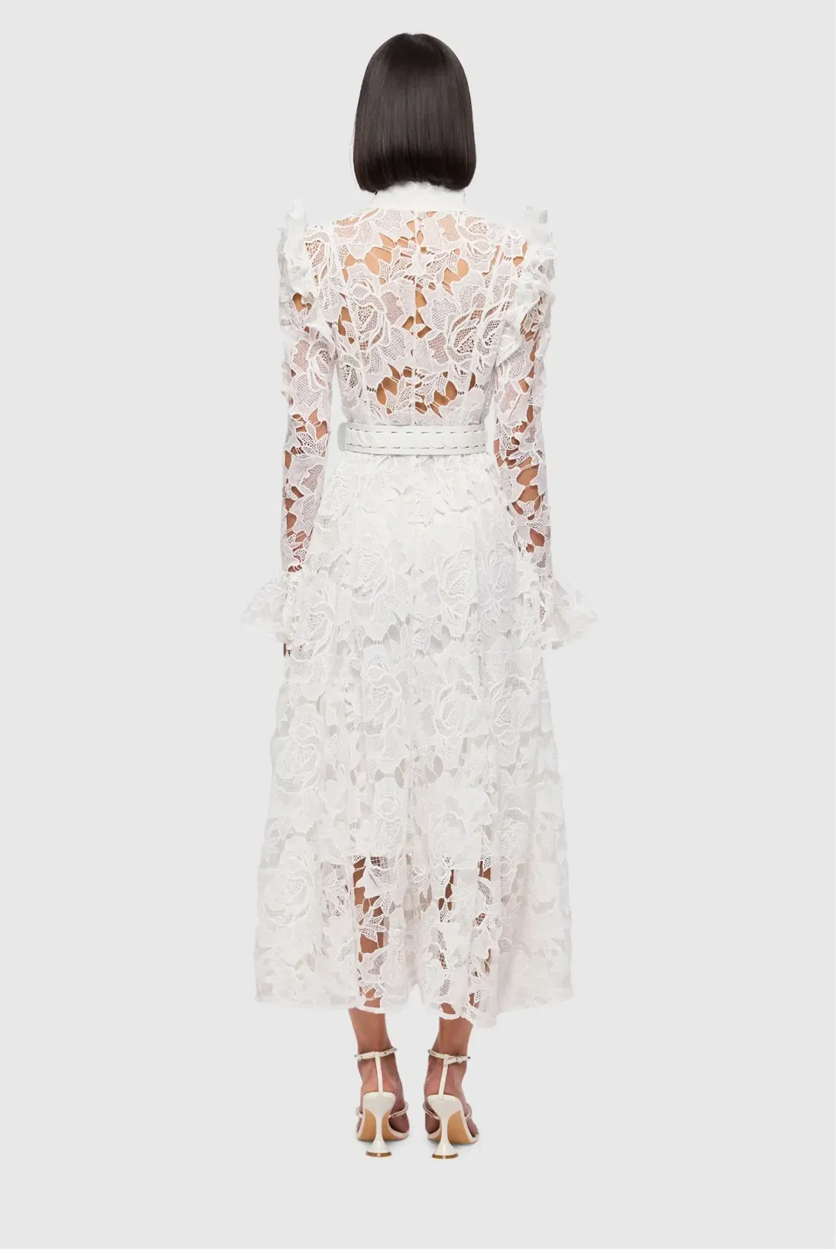 Leo Lin Leo Lin Aliyah Lace Butterfly Sleeve Midi Dress Snow Size AU 12 - Image 1