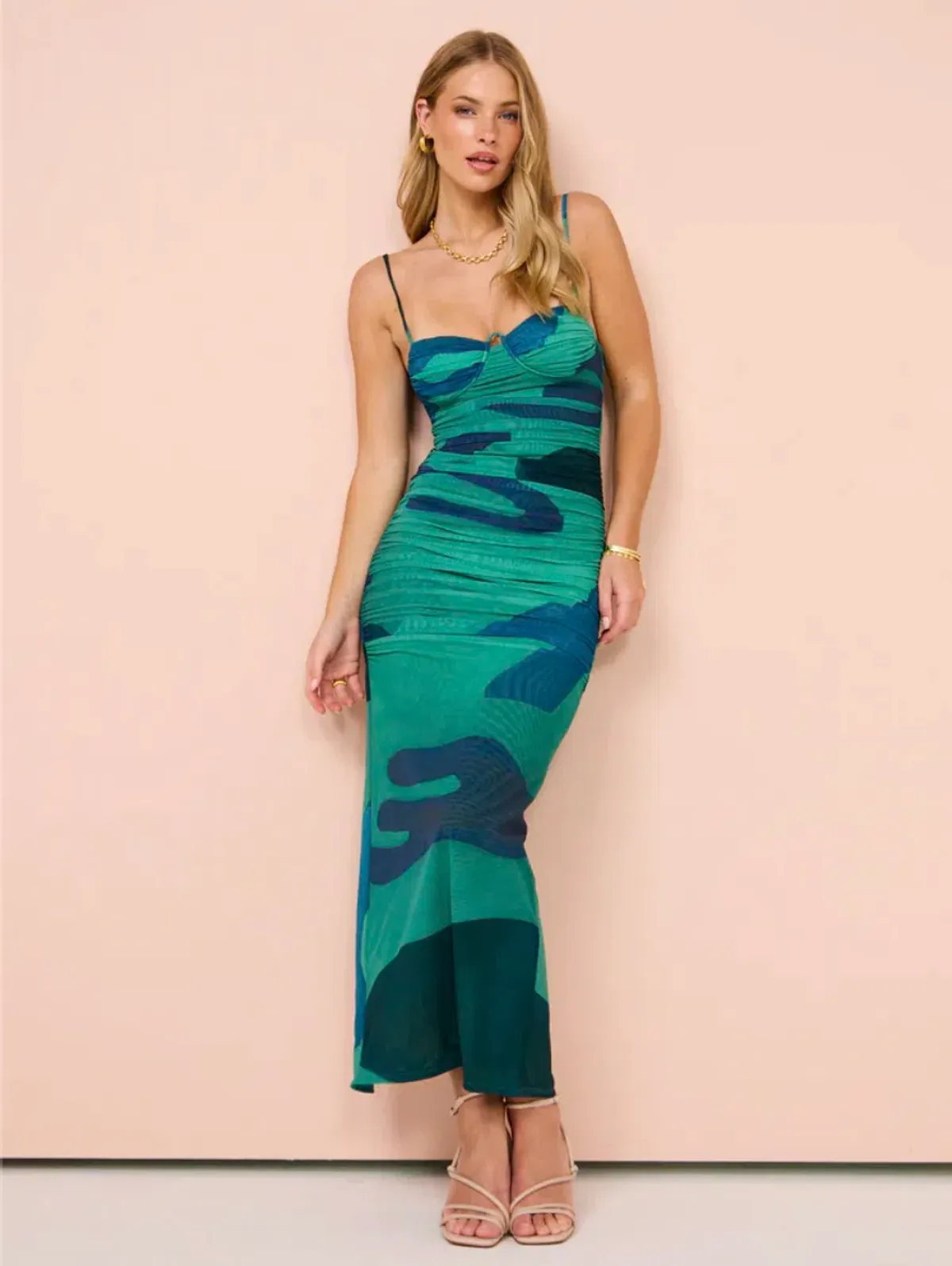 Sir The Label Frankie Gathered Midi Dress Emerald Reflection Size 8 - Image 1
