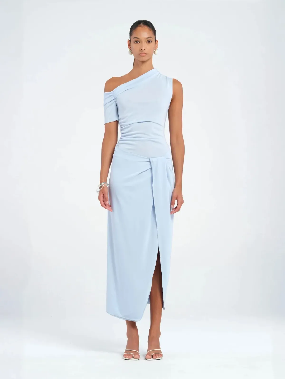 BENNI Cleo One Shoulder Maxi Dress Sky Size AU 8 - Image 1