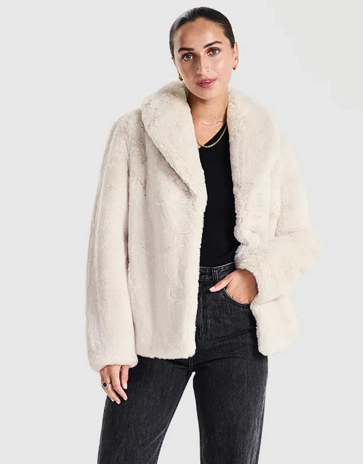 Ena Pelly Marni Faux Fur Jacket Bone Size AU 12 - Image 1