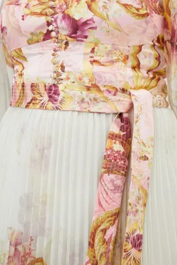 Karen Millen Border Print Floral And Satin Bodice Pleat Woven Maxi Dress Size AU 22 for rent on The Volte - image 3