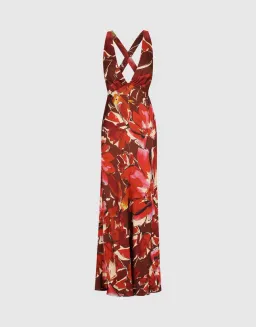 Shona Joy Nolita Plunged Cross Back Maxi Dress Rosewood Floral Size AU 6  for rent on The Volte - image 3