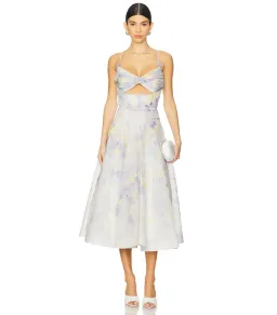 Zimmermann Crush Twist Front Midi Dress Lilac Floral Size AU 10 for rent on The Volte - image 1