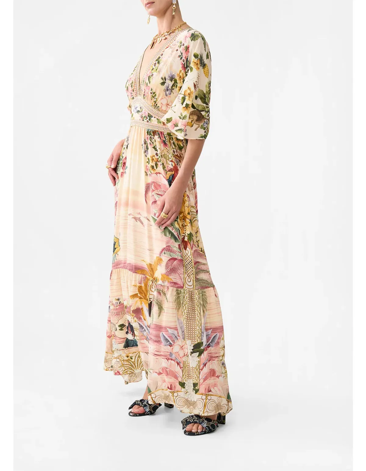 Camilla Waisted Dress with Hem Ruffle in Welcome to the White Lotus Print Size XS / AU 8 - Image 2