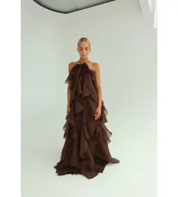 Aje Pandorea Layered Maxi Dress Carob Size 10 for rent on The Volte - image 1