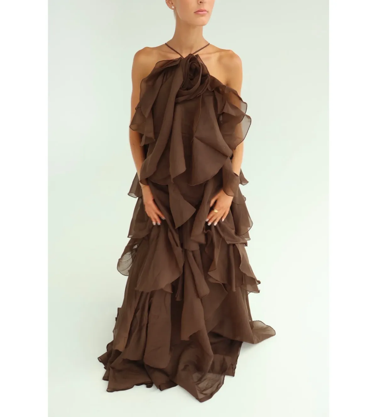 Aje Pandorea Layered Maxi Dress Carob Size 10 - Image 2