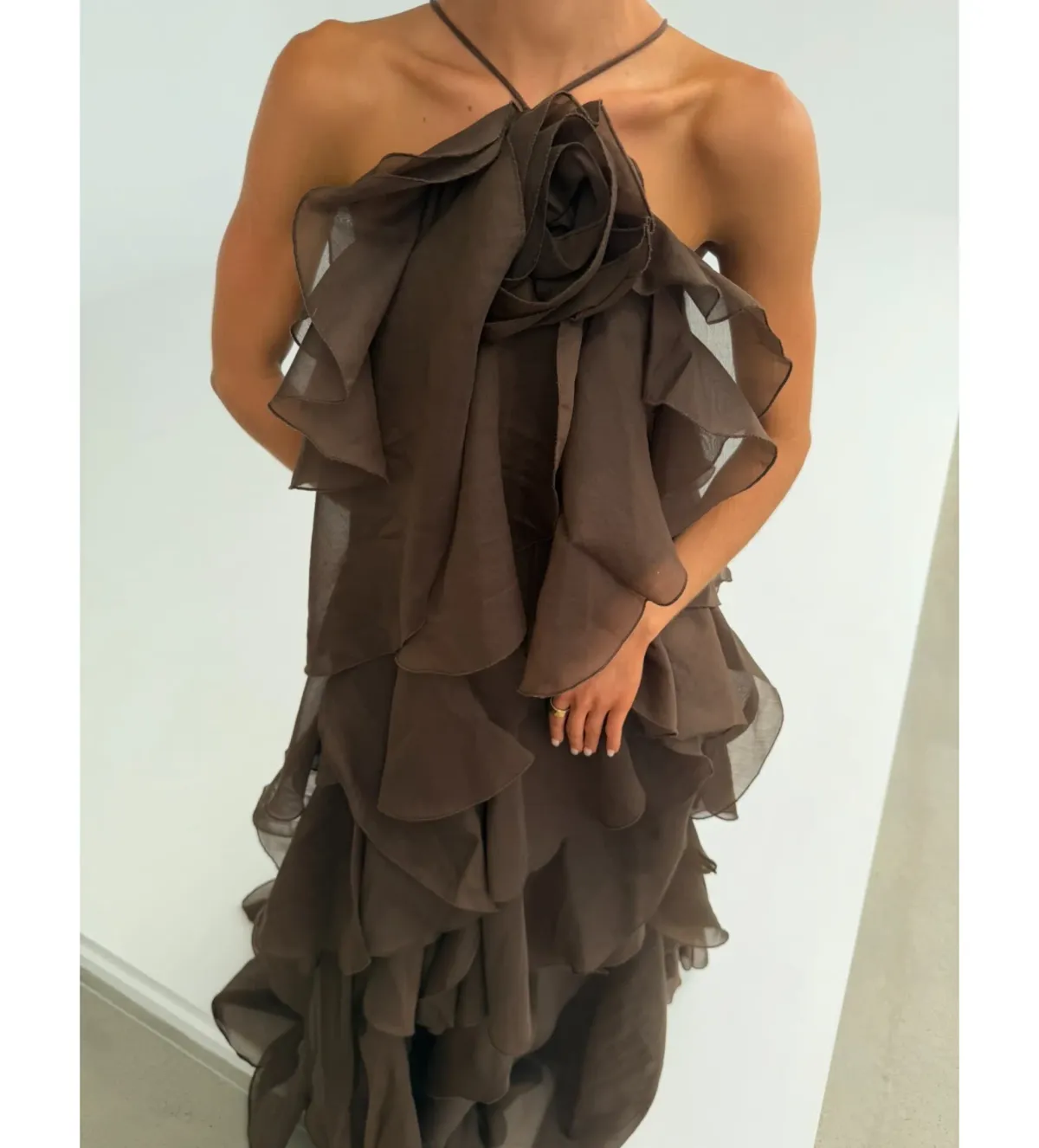 Aje Pandorea Layered Maxi Dress Carob Size 10 - Image 3