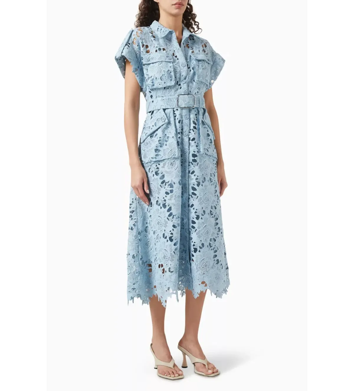 Leo Lin Lace Pocket Shirt Midi Dress Powder Blue Size AU 10 - Image 2