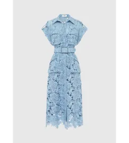 Leo Lin Lace Pocket Shirt Midi Dress Powder Blue Size AU 10 for rent on The Volte - image 5