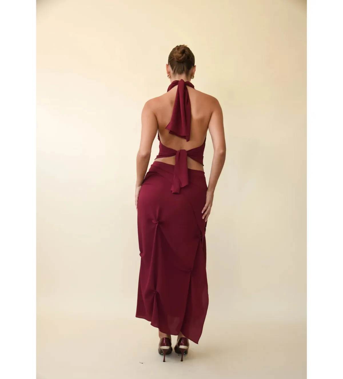 Koster Kulture Marbella Halter Top and Midi Skirt Set Wine Size M/AU 10 - Image 3