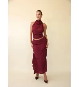 Koster Kulture Marbella Halter Top and Midi Skirt Set Wine Size M/AU 10 for rent on The Volte - image 1