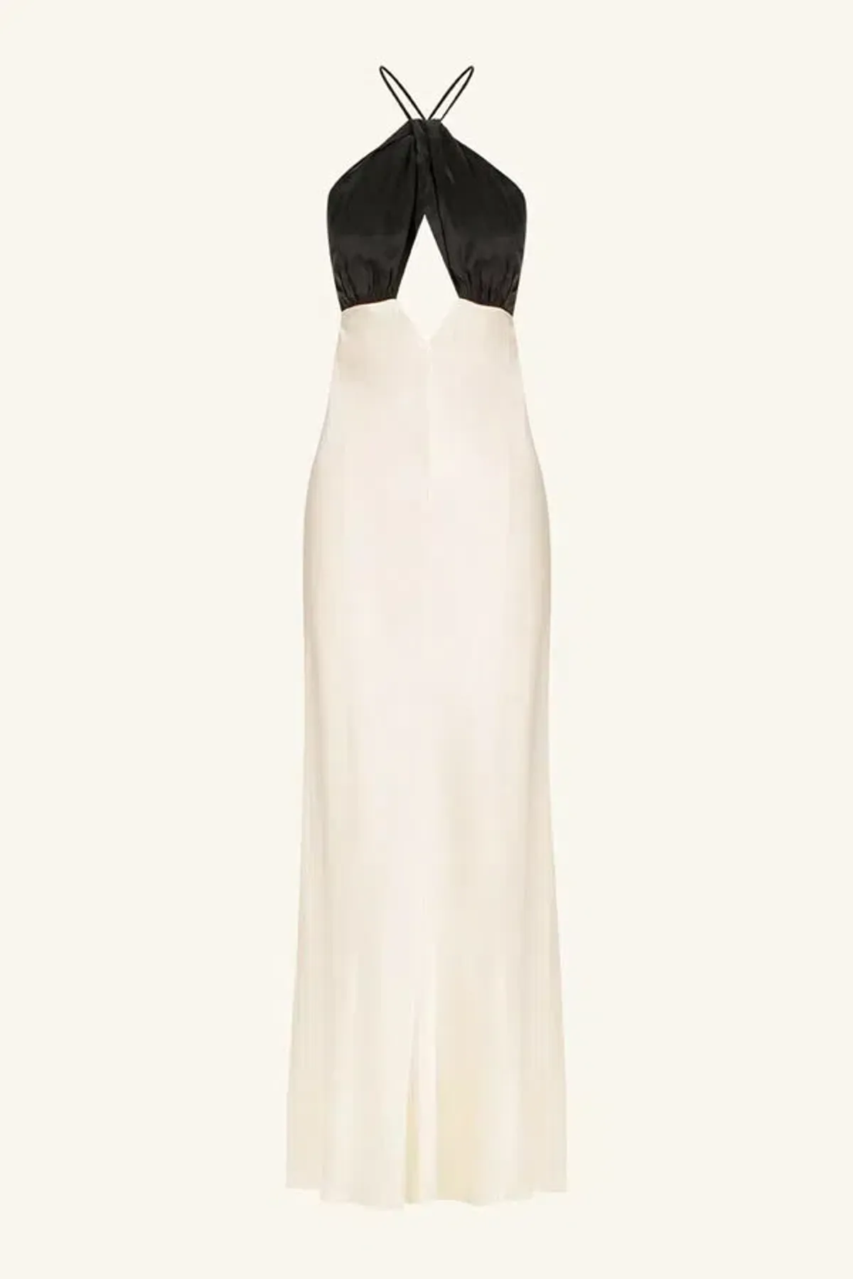 Shona Joy Lino Cross Back Halter Maxi Dress Cream Black Size 6 - Image 5